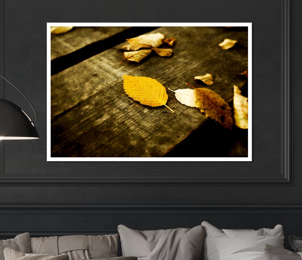 Autumn Leaves On The Deck Print Poster Wall Art