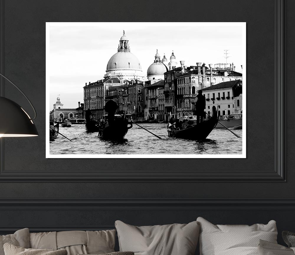 Venice Gondolas B N W Print Poster Wall Art