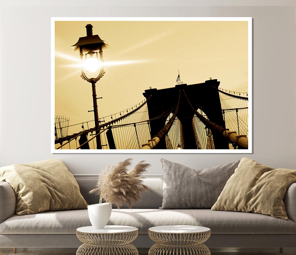 Brooklyn Bridge Street Light Retro Print Poster Wall Art