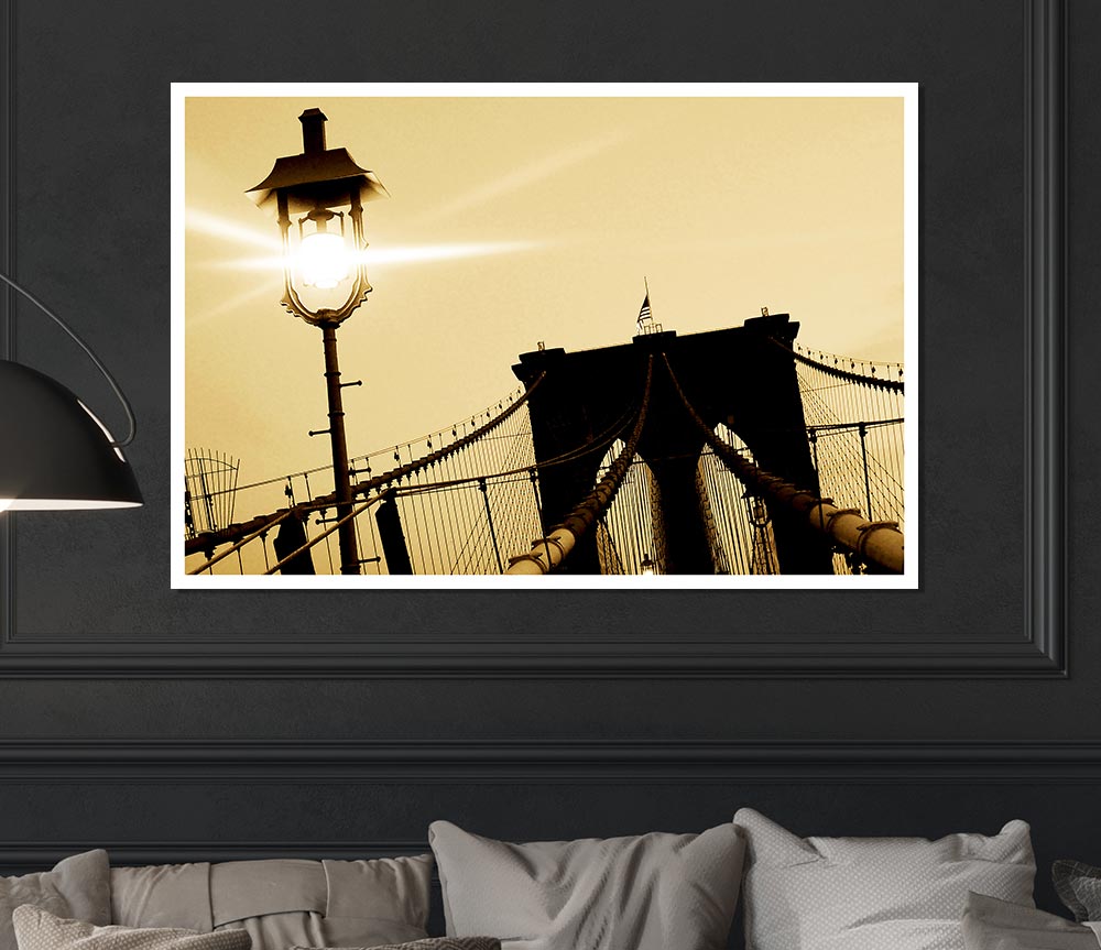 Brooklyn Bridge Street Light Retro Print Poster Wall Art