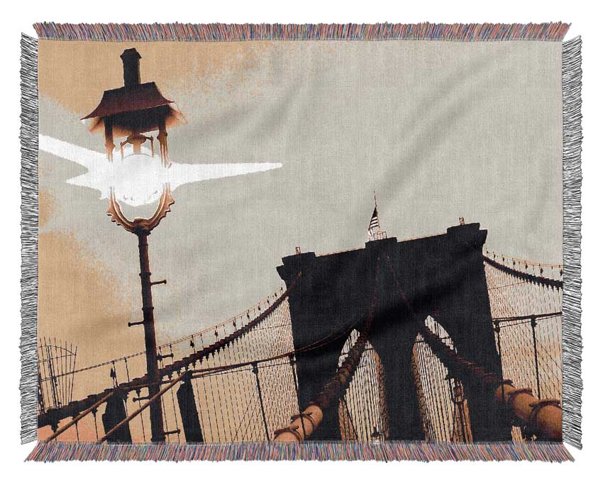 Brooklyn Bridge Street Light Retro Woven Blanket