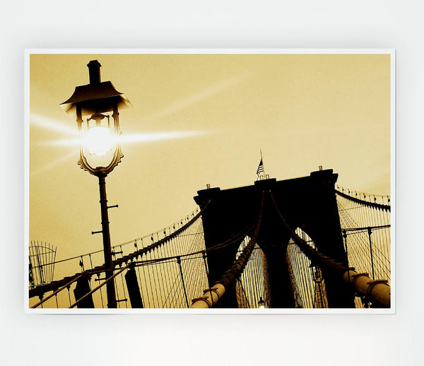 Brooklyn Bridge Street Light Retro Print Poster Wall Art