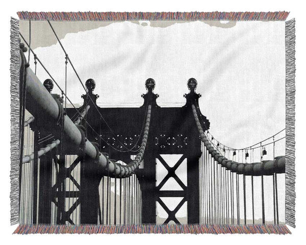 Brooklyn Bridge Close-Up B n W Woven Blanket