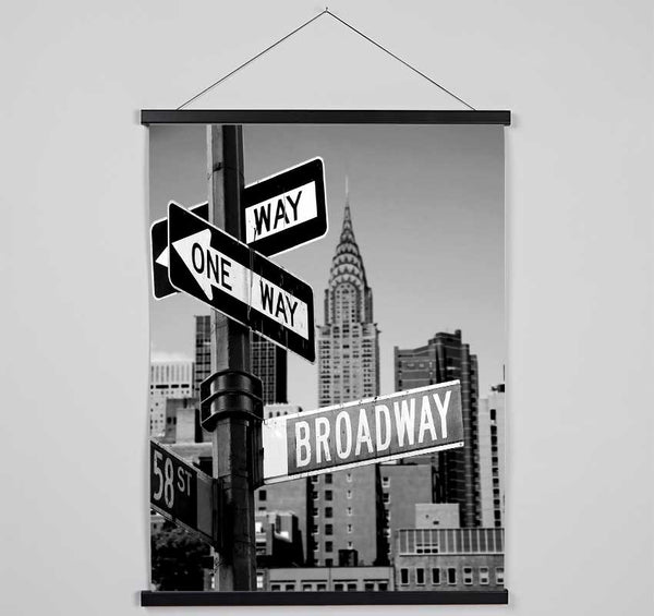 New York Signs To Broadway B n W Hanging Poster - Wallart-Direct UK