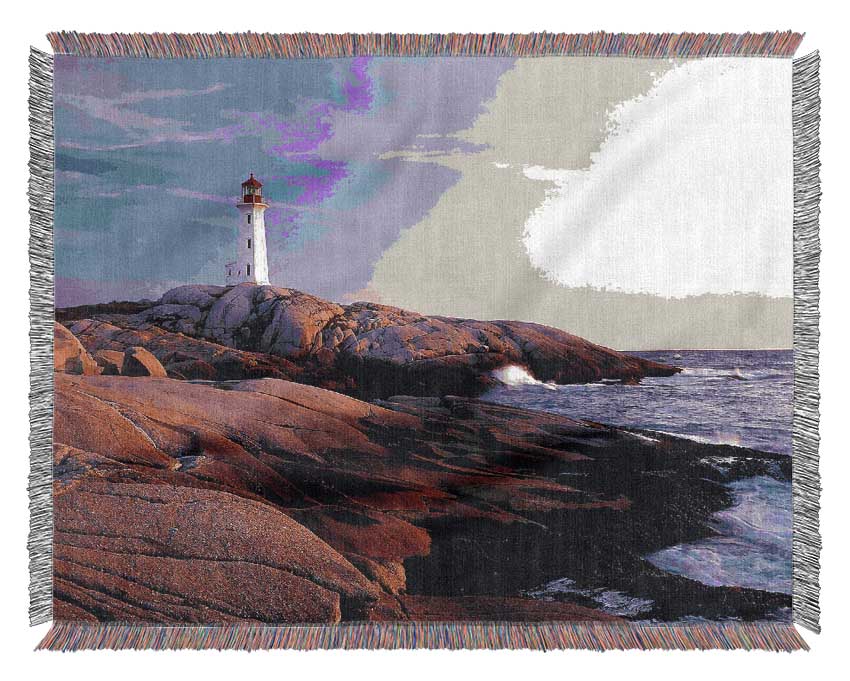 Peggys Point Lighthouse Peggys Cove Nova Scotia Woven Blanket