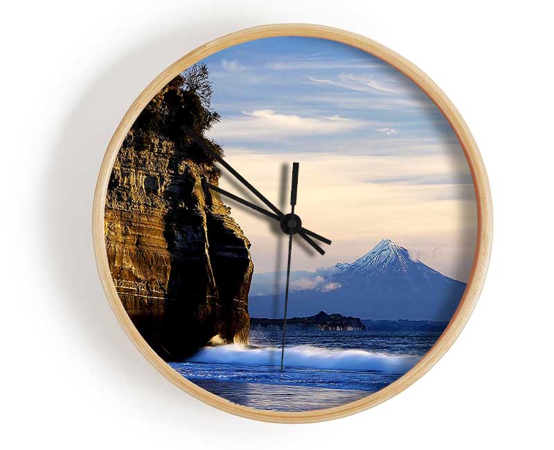 New Zealand Beach Mount Taranaki View Clock - Wallart-Direct UK