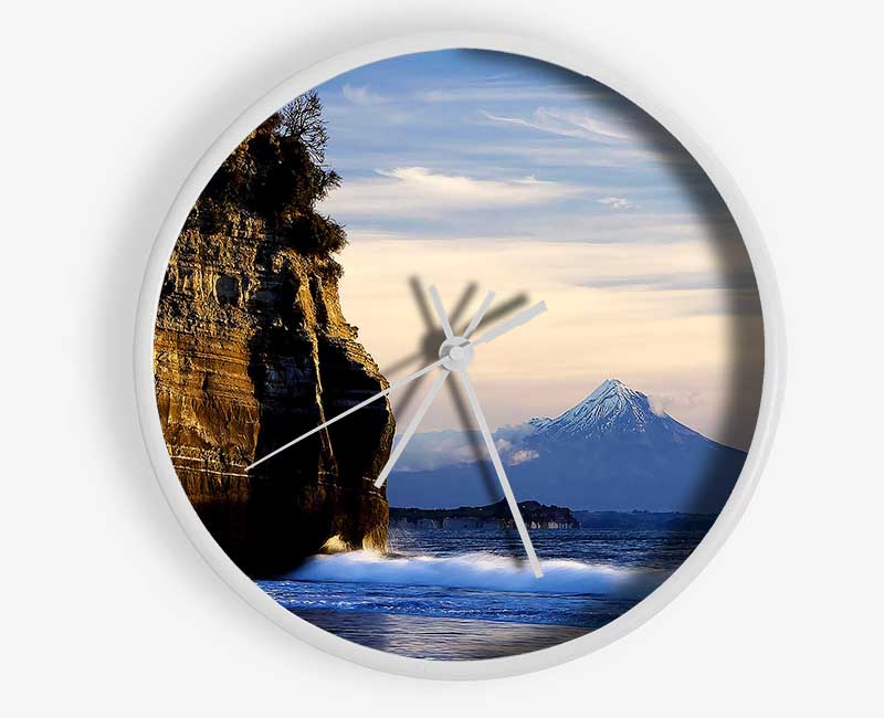 New Zealand Beach Mount Taranaki View Clock - Wallart-Direct UK