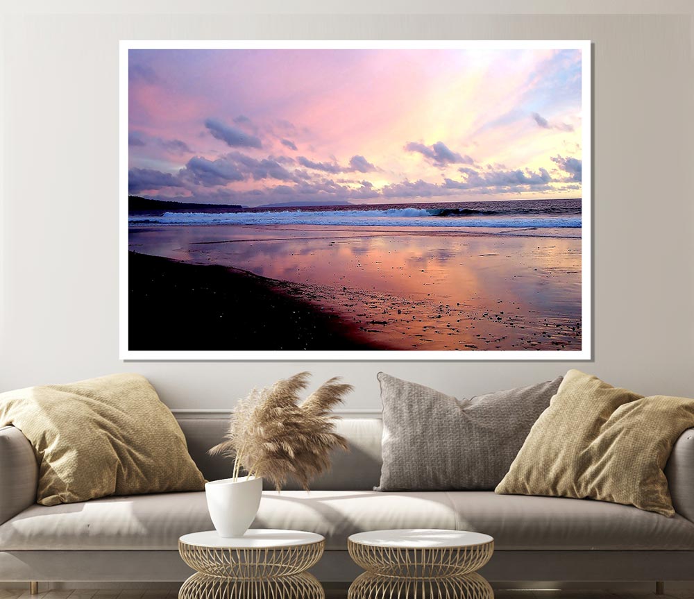 Beach At Dusk Print Poster Wall Art