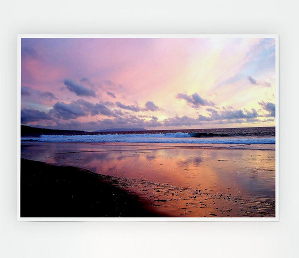 Beach At Dusk Print Poster Wall Art