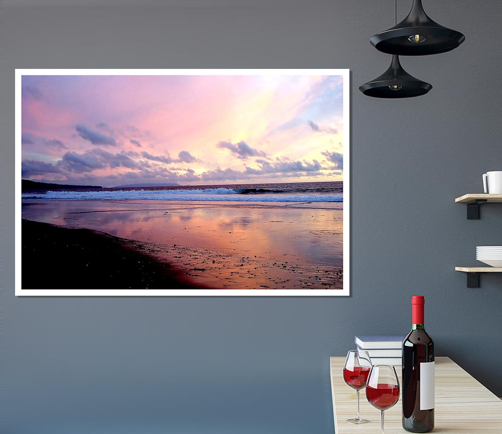 Beach At Dusk Print Poster Wall Art