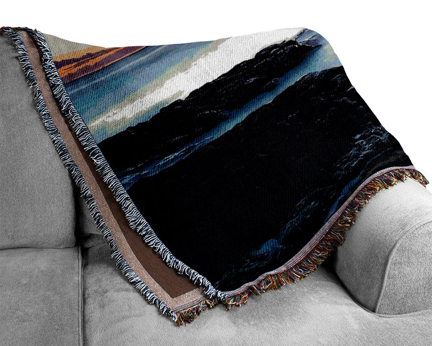 Misty Ocean At Dusk Woven Blanket