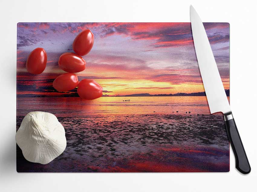 Sea Sunset Paradise Glass Chopping Board