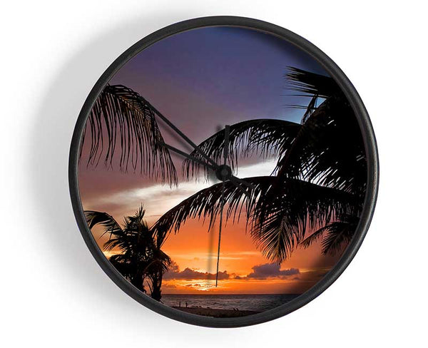 Palm Trees On The Beach Sunset Clock - Wallart-Direct UK