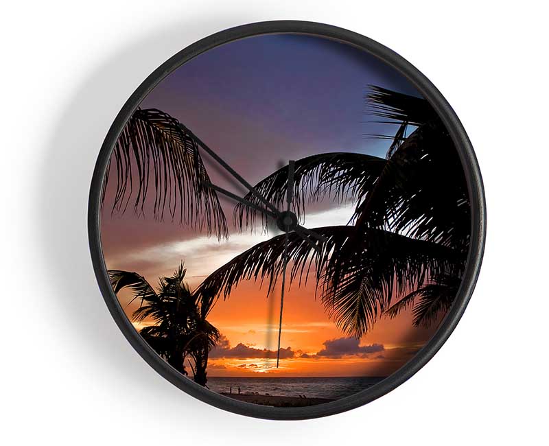 Palm Trees On The Beach Sunset Clock - Wallart-Direct UK