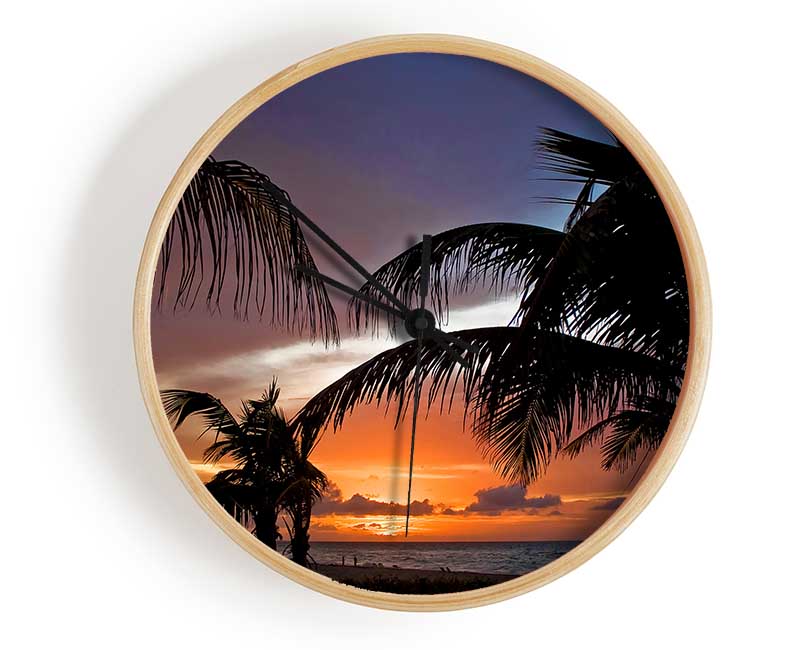 Palm Trees On The Beach Sunset Clock - Wallart-Direct UK