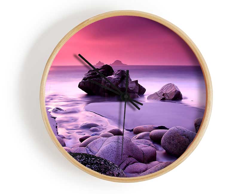 Lilac Beach Rocks Clock - Wallart-Direct UK