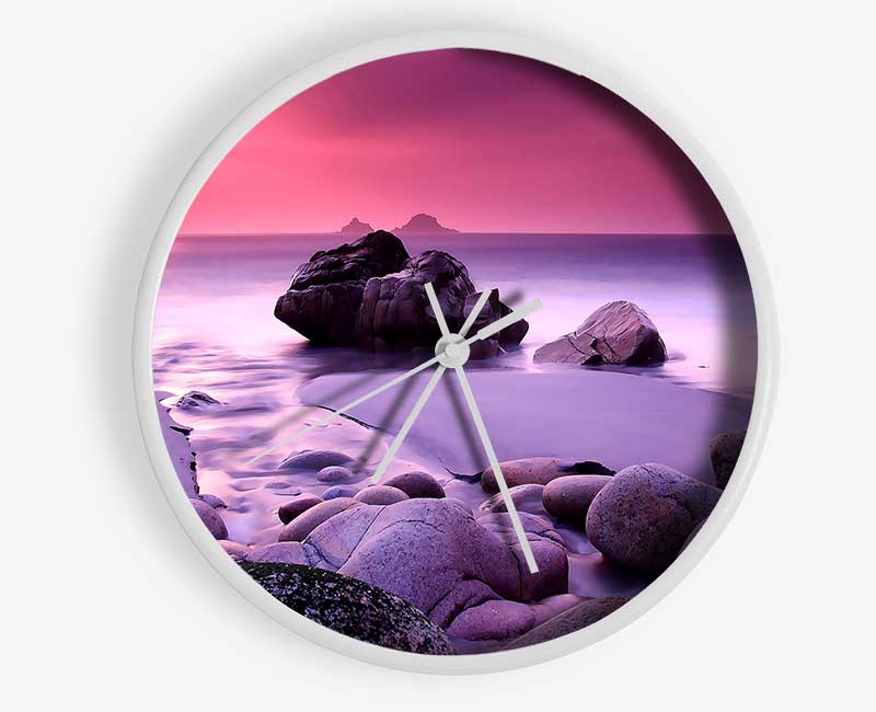 Lilac Beach Rocks Clock - Wallart-Direct UK