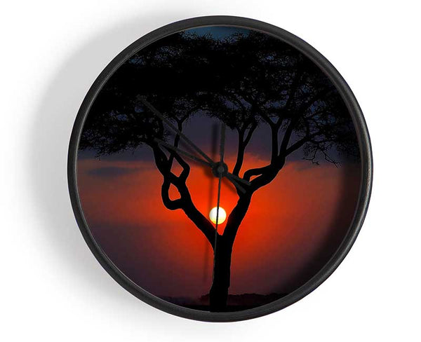 Beautiful Red Sunset Between The Tree Clock - Wallart-Direct UK