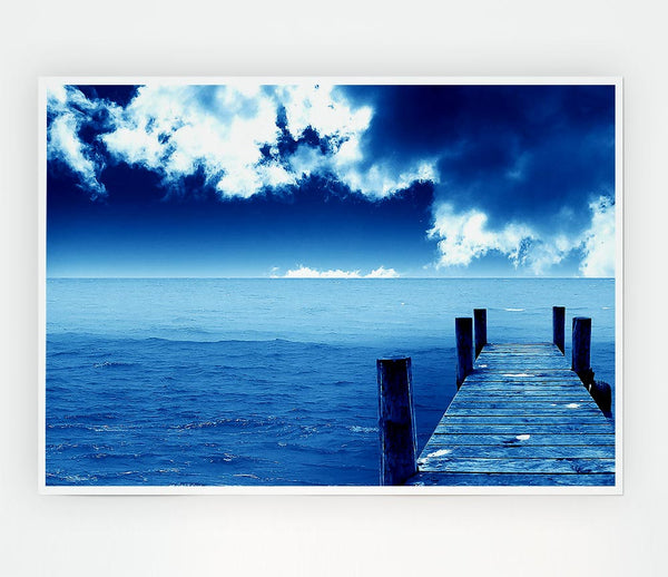 Blue Dock Clouds Print Poster Wall Art