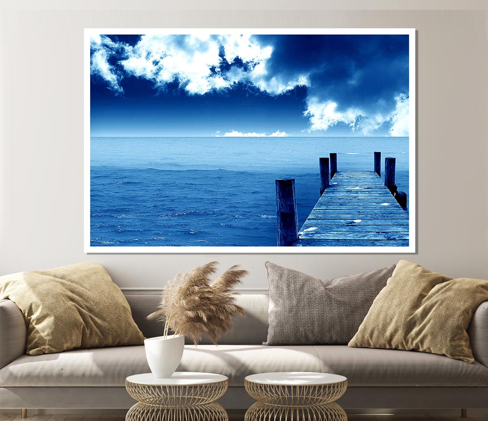 Blue Dock Clouds Print Poster Wall Art