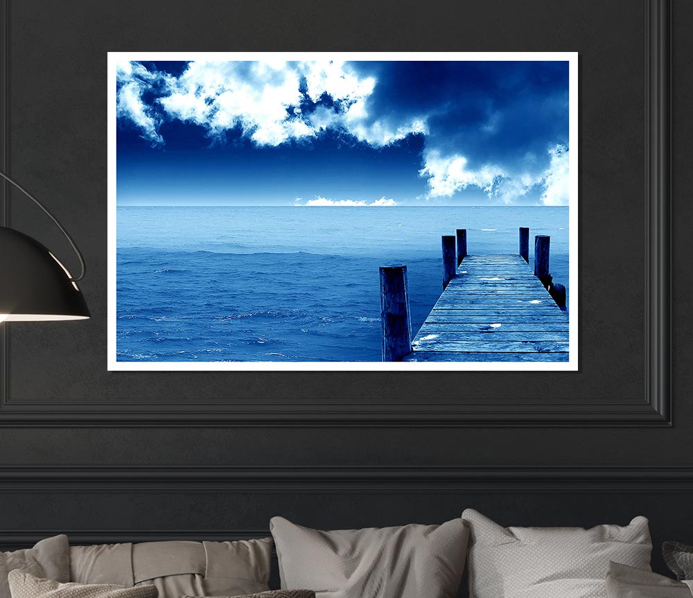 Blue Dock Clouds Print Poster Wall Art