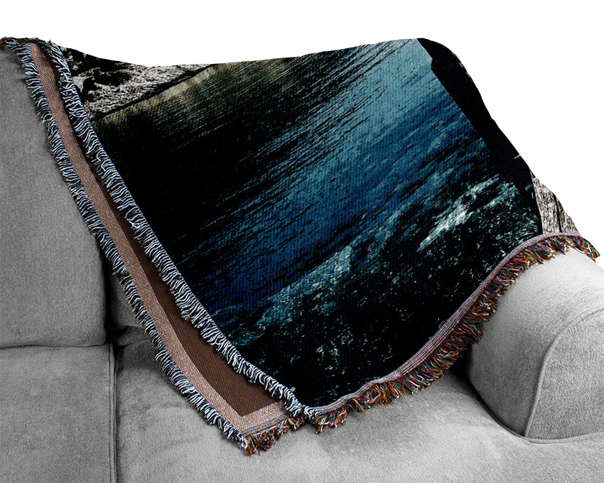 The Old Boat Dock Ocean Woven Blanket