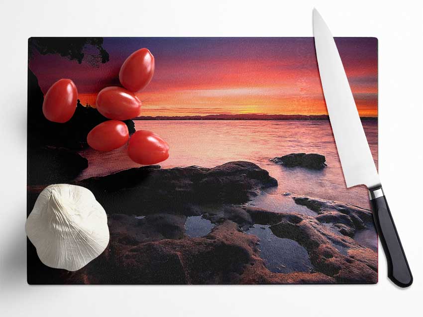 Fishing At Dusk Glass Chopping Board