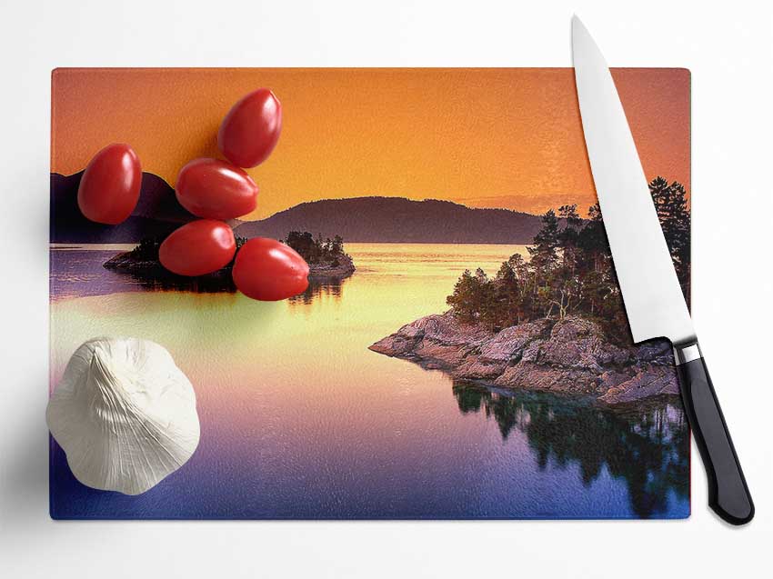 Islands At Dusk Glass Chopping Board