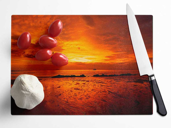 Stunning Beach Sunset Glass Chopping Board