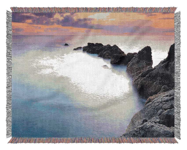 Beautiful Serene Ocean Rocks Woven Blanket