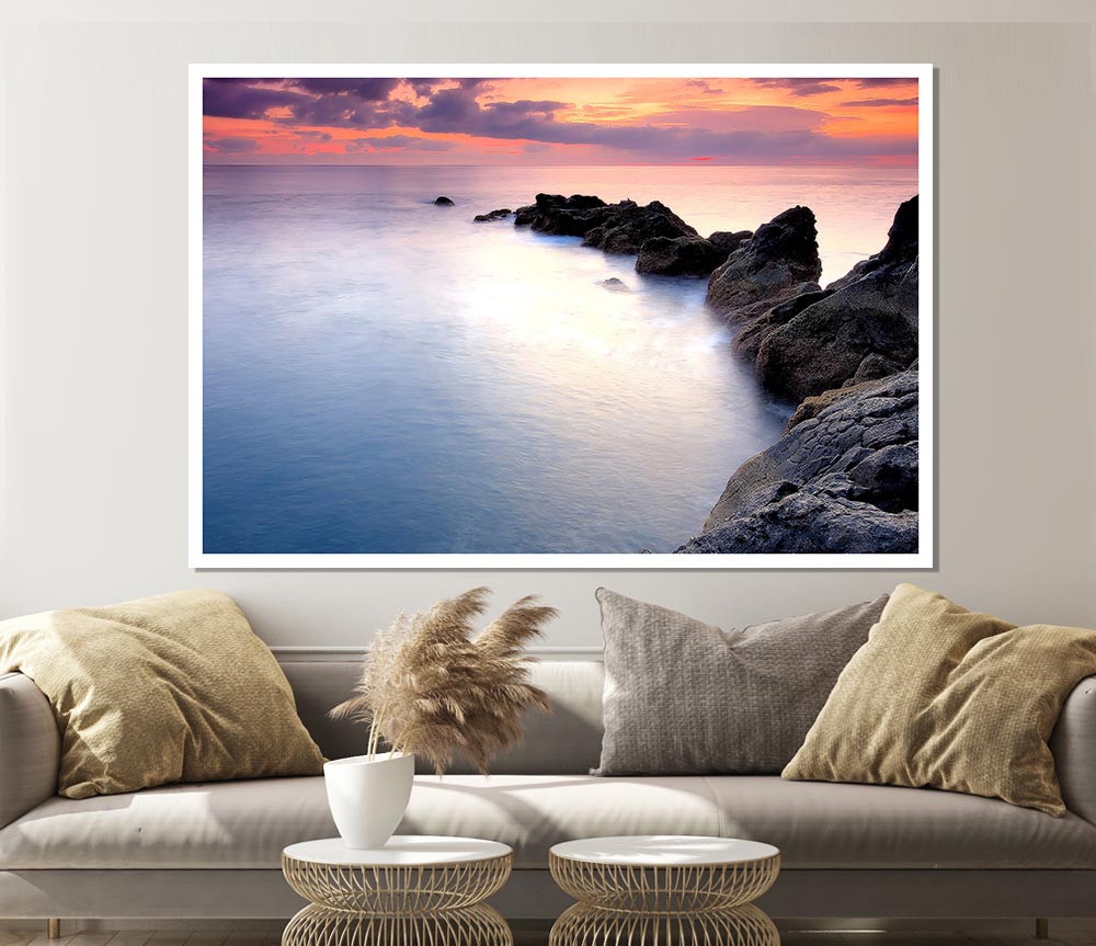 Beautiful Serene Ocean Rocks Print Poster Wall Art