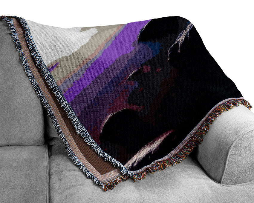 Foggy Purple Shore At Sunset Woven Blanket