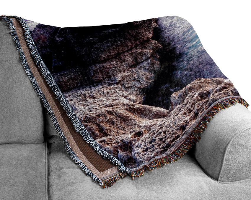 Ocean Rocks At Dawn Woven Blanket