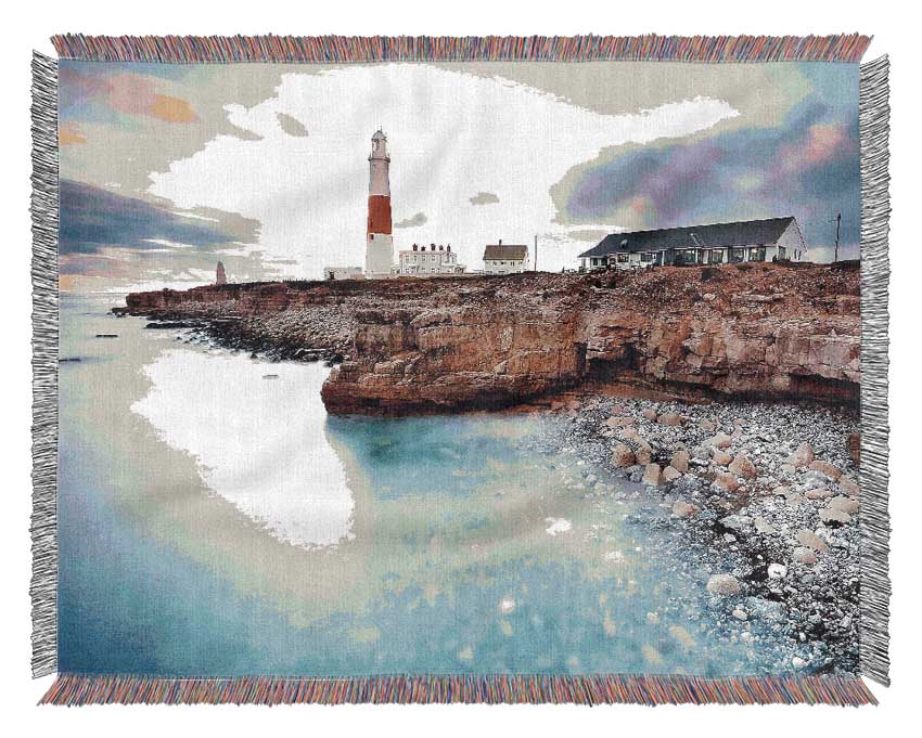 Lighthouse Ocean Rocks Woven Blanket