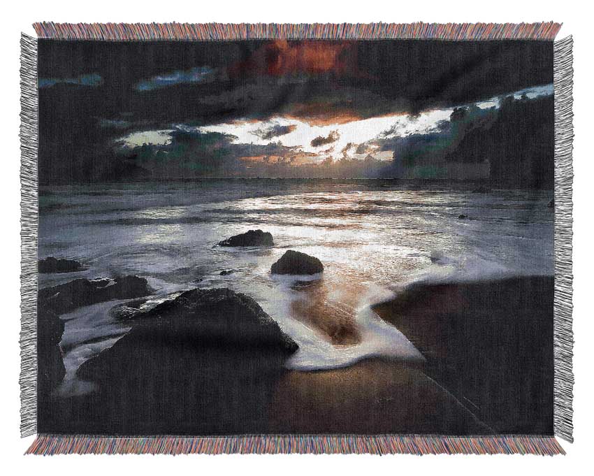 Beautiful Beach Ocean As Dawn Breaks Woven Blanket