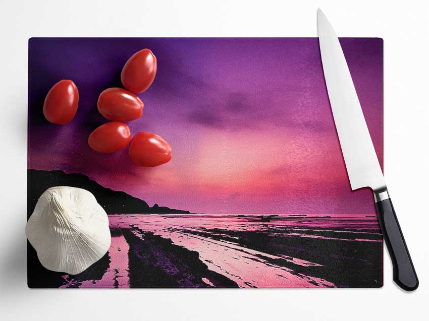 Purple Night Sky Glass Chopping Board