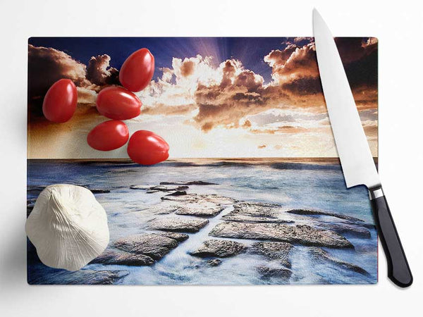 Ocean Shore Below The Clouds Glass Chopping Board