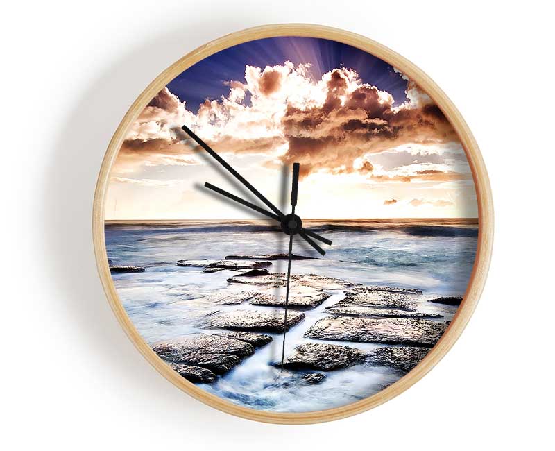 Ocean Shore Below The Clouds Clock - Wallart-Direct UK