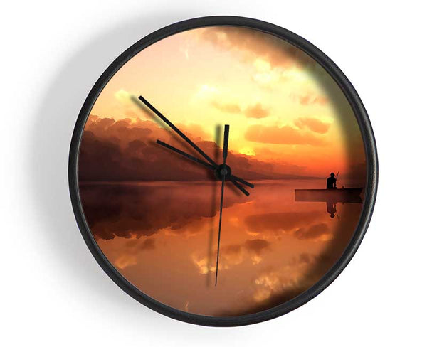 Fishing In The Tranquil Sky Reflection Clock - Wallart-Direct UK