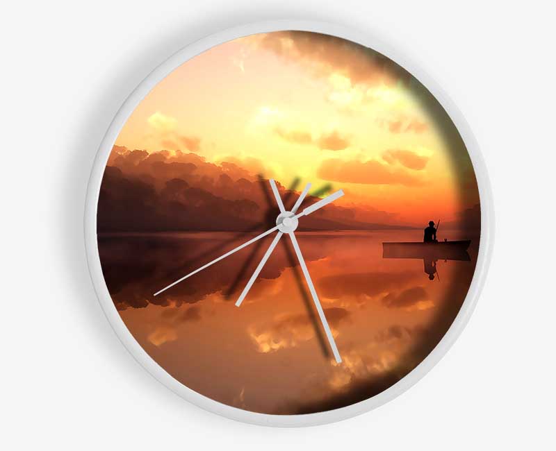 Fishing In The Tranquil Sky Reflection Clock - Wallart-Direct UK