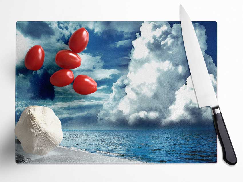 Cloudy Sky Seaside Glass Chopping Board