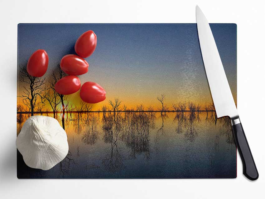 Beautiful Reflections Of The Winter Trees Glass Chopping Board