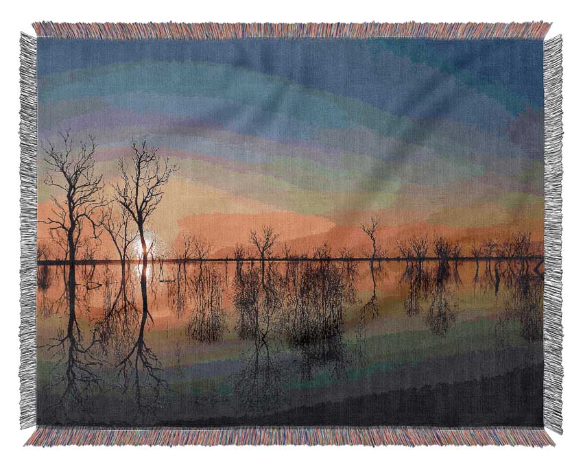 Beautiful Reflections Of The Winter Trees Woven Blanket