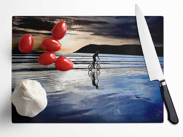 Beach Bike Ride Glass Chopping Board