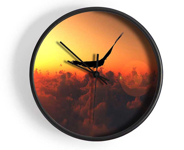 Eagle Flying In The Burnt Orange Sky Clock - Wallart-Direct UK