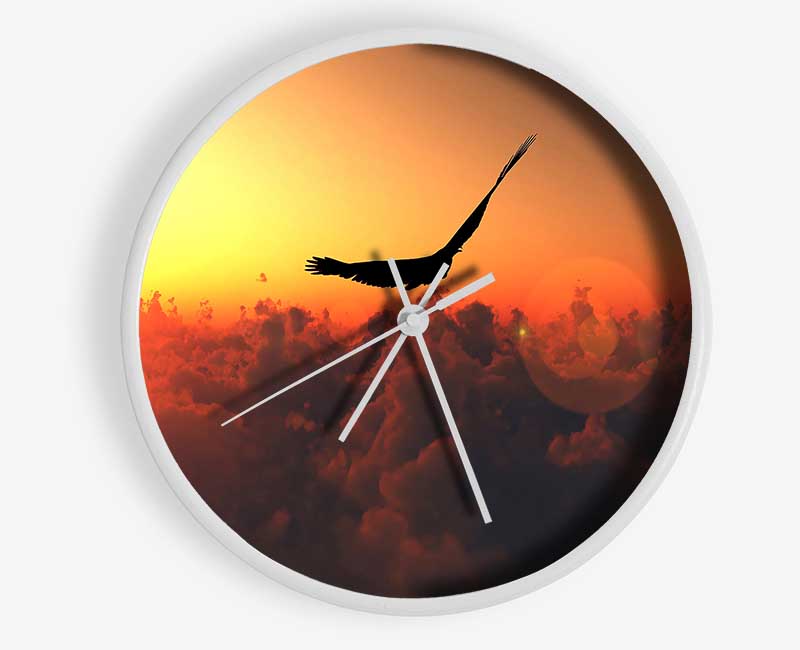 Eagle Flying In The Burnt Orange Sky Clock - Wallart-Direct UK