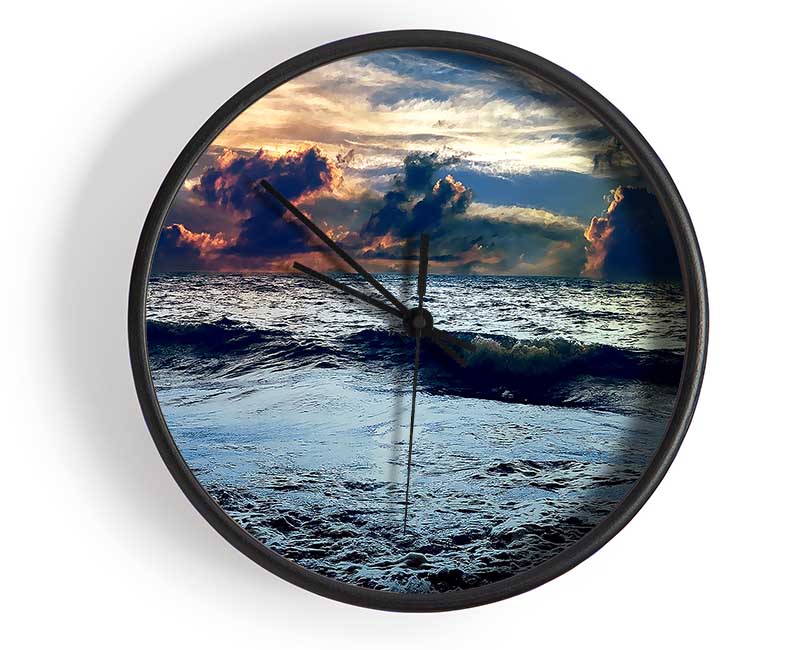 Dark Blue Sea Clock - Wallart-Direct UK