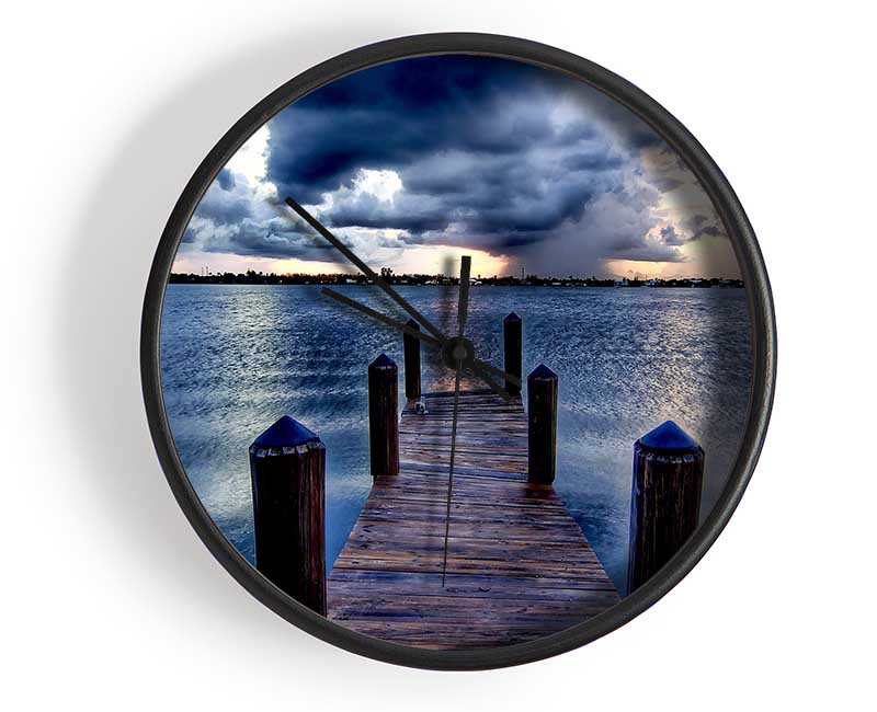 Pontoon Out To Sea Blue Clock - Wallart-Direct UK