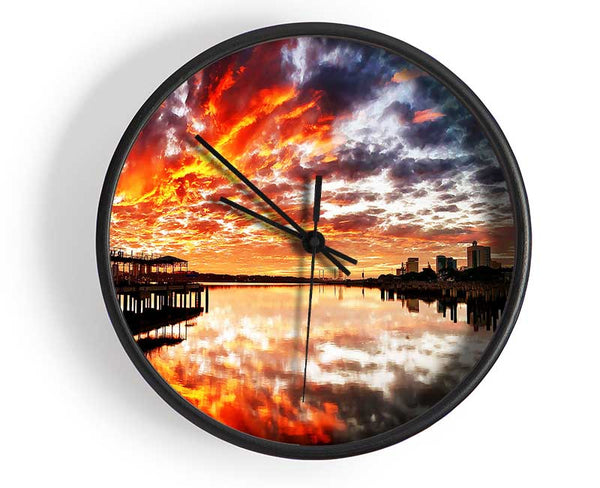 Fire Sky Ocean Reflection Clock - Wallart-Direct UK