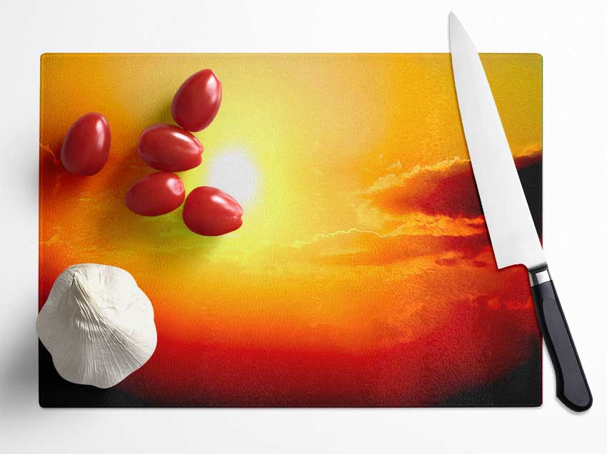 Stunning Sunset Sun Above The Sea Glass Chopping Board